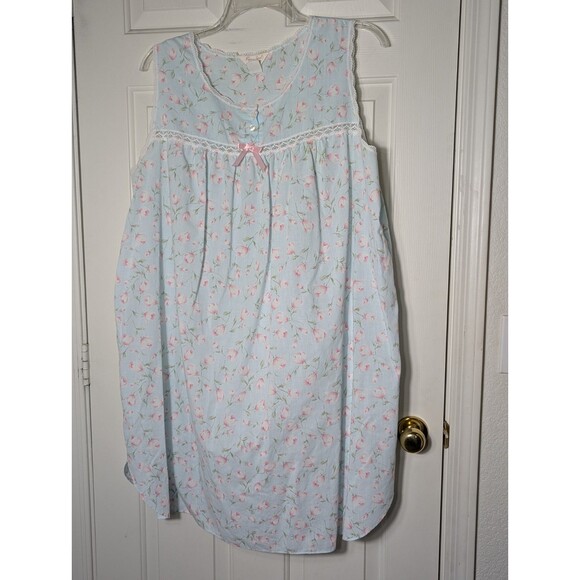 VTG Carriage Court Nightgown & House Robe 2X Blue Pink Floral Eyelet Lace Ribbon - Picture 11 of 15